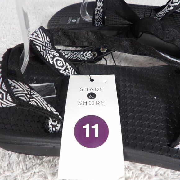 Shade & Shore Womens Ada Black White Textile Comfortable Strappy Sandals Size 11 - Picture 3 of 9